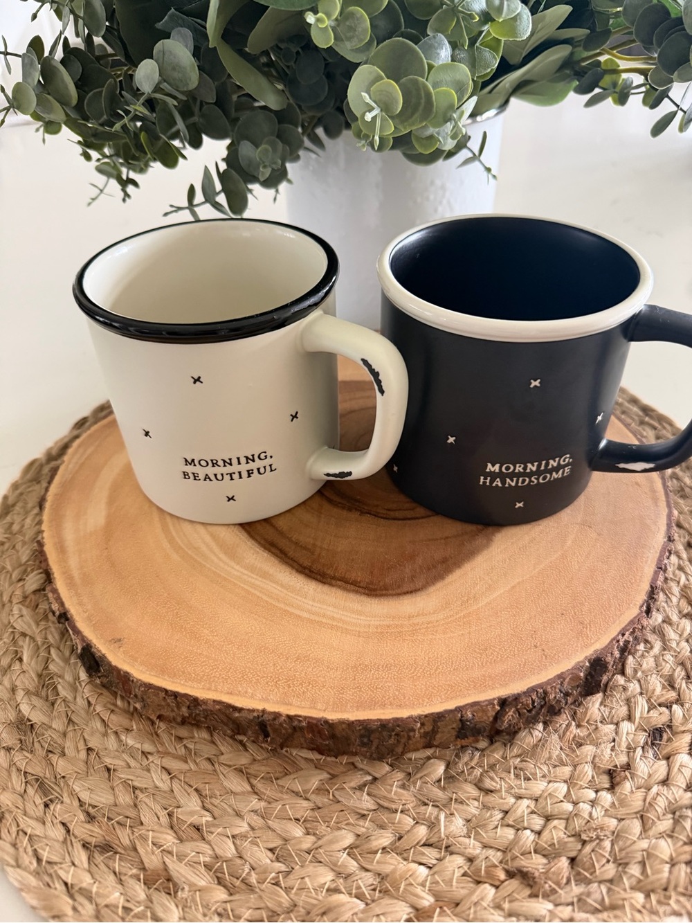 Hearth & Hand Morning Beautiful & Morning Handsome Ceramic Mug Set l